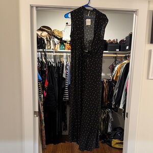 Black Polka Dot Maxi Dress with Waist Tie